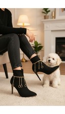 Women Gold Metal Chain 2 Boot Bracelets Anklet Shoe Ring Charms Jewelry Handmade