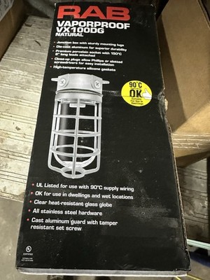 RAB VX100DG Vaporproof Industrial Lighting Fixture Clear Glass Stainless Steel
