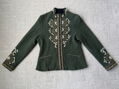 Icelandic Design Wool Floral Cardigan Jacket Nordic Green Zip Sweater Pockets S