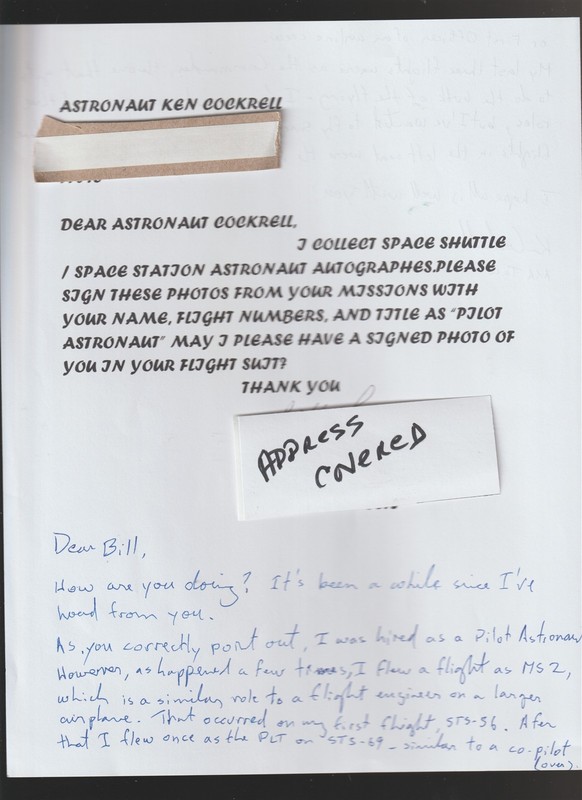 Astronaut: KEN COCKRELINTERESTING NOTES -AUTOGRAPHED,HAND SIGNED