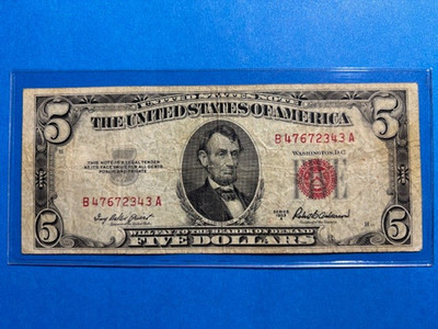 1953A $5 (RED SEAL) Legal Tender Note (Very Good) B47672343A