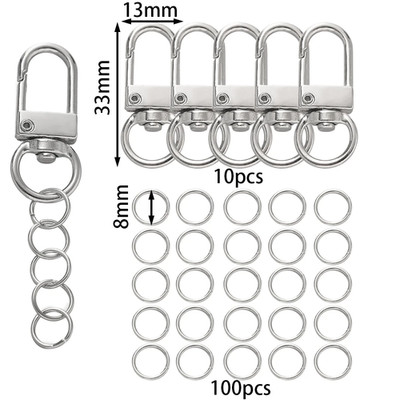 110Pcs/Set Carabiner Clasp Key Chain Rotating with Jump Rings for DIY Keyrings B