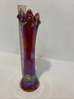 FENTON Antique Amethyst Swung Vase by 10" Carnival Glass 1910. Stamped. Flawless