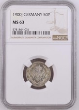 Münze Kaiserreich 50 Pfennig 1900 J NGC MS 63 toll erhalten selten nswleipzig