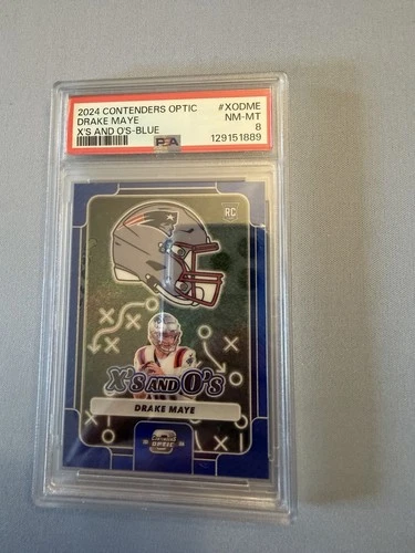 2024 Optic Contenders Drake Maye X's and O's Blue Prizm Rookie /99 PSA 8 (RC)