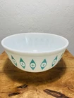 Vtg Atomic Eyes Pyrex Mixing  Bowl MCM 1950s Unmarked White & Turquoise 403