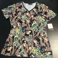 Cherokee Runway Scrub Top XS Floral Butterfly Print V-Neck Cotton RW607 FLFA