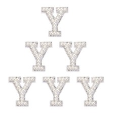6 Pcs Rhinestone Letters Patches Initial Letters Y Self-Adhesive Patches White