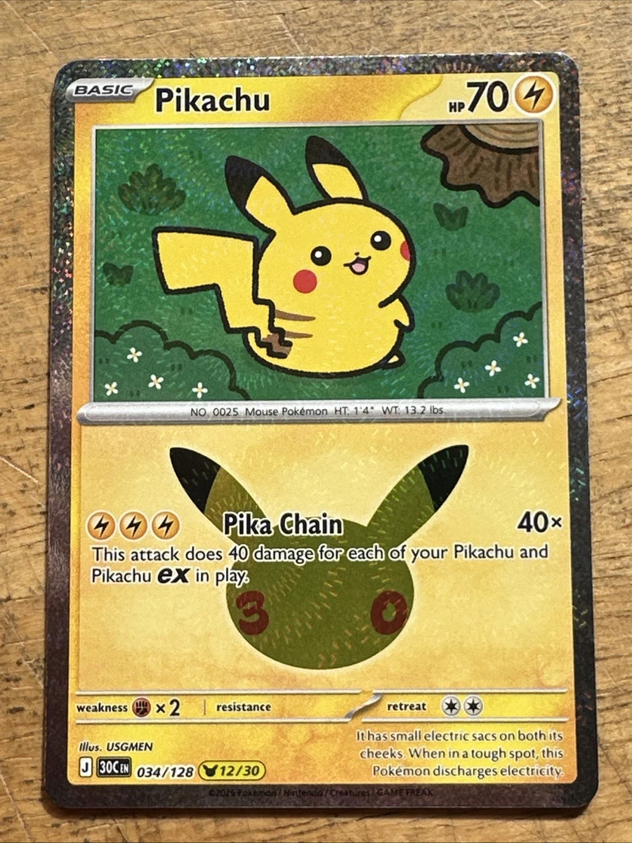 Pikachu 034/128 (12/30) 30C 30th Anniversary NM/M Pokemon Card