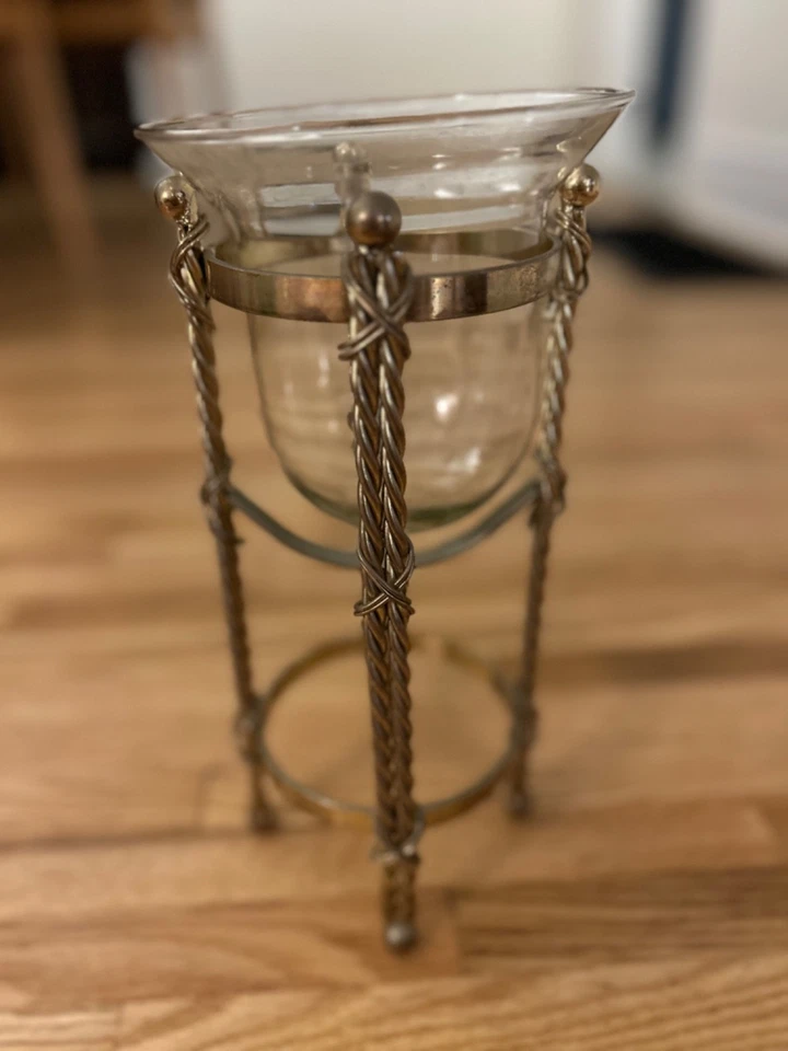 "Soporte para botellas de vino estilo cuerda chapado en latón Hollywood Regency vintage 10,5""" Foto 4 de 4