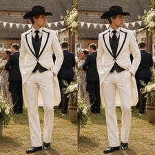 Formal Evening Men's Suits White Tailcoat Business 2Pcs Slim Fit Jacket Coat