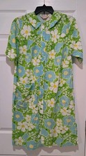 Vtg 60's Gilead Floral House Dress Tropical MuuMuu Sz S Snap Cotton USA Patio