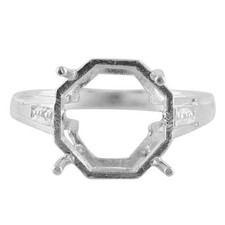 Semi Mount Hexagon 12MM Solitaire Cocktail Women Ring 925 Sterling Silver