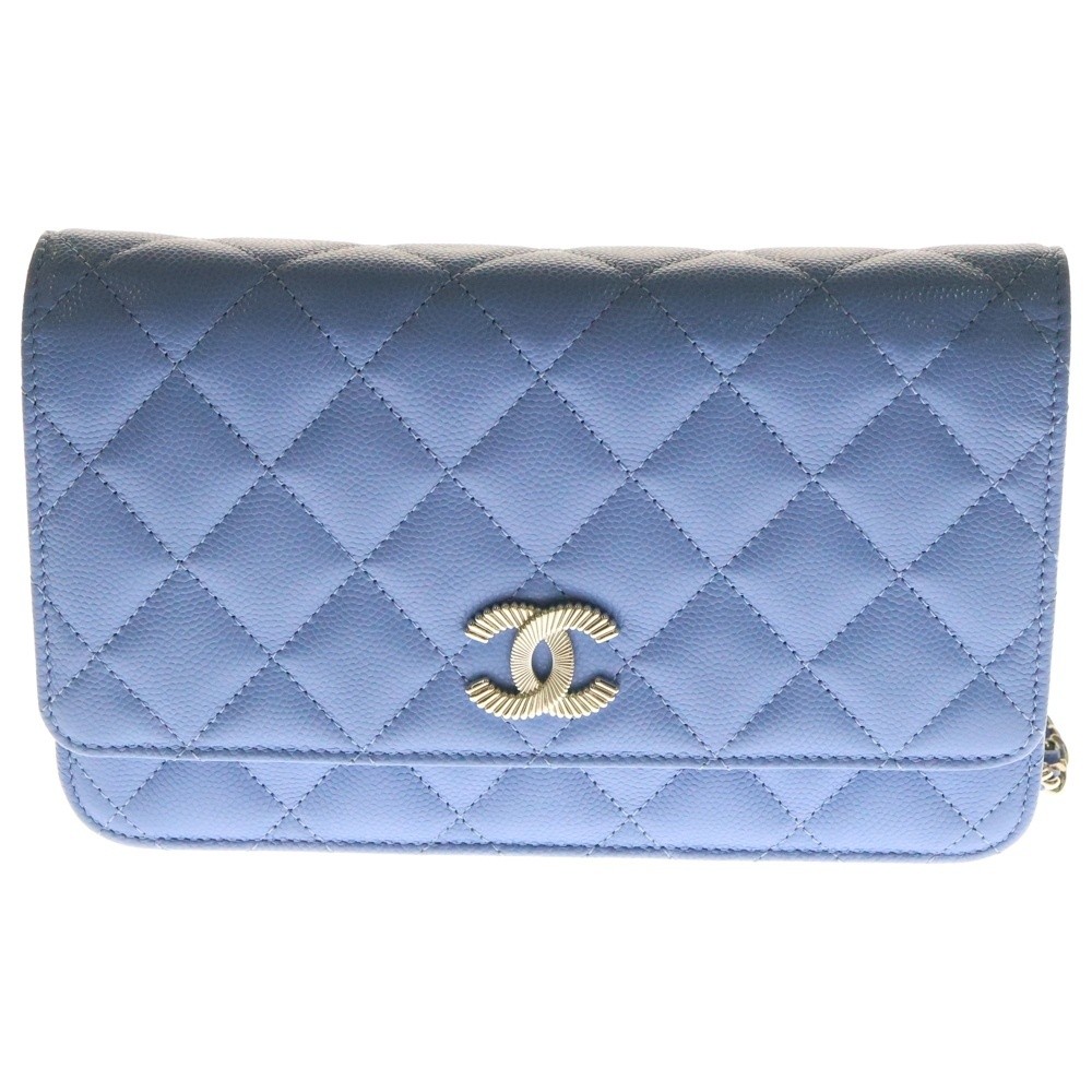 CHANEL Blue Matelassé Caviar Skin Chain Wallet Crossbody Bag AP4326