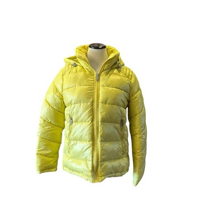 GUESS Puffer Jacket Yellow with hood Women's Size Medium Y2K Ski Full Zip
