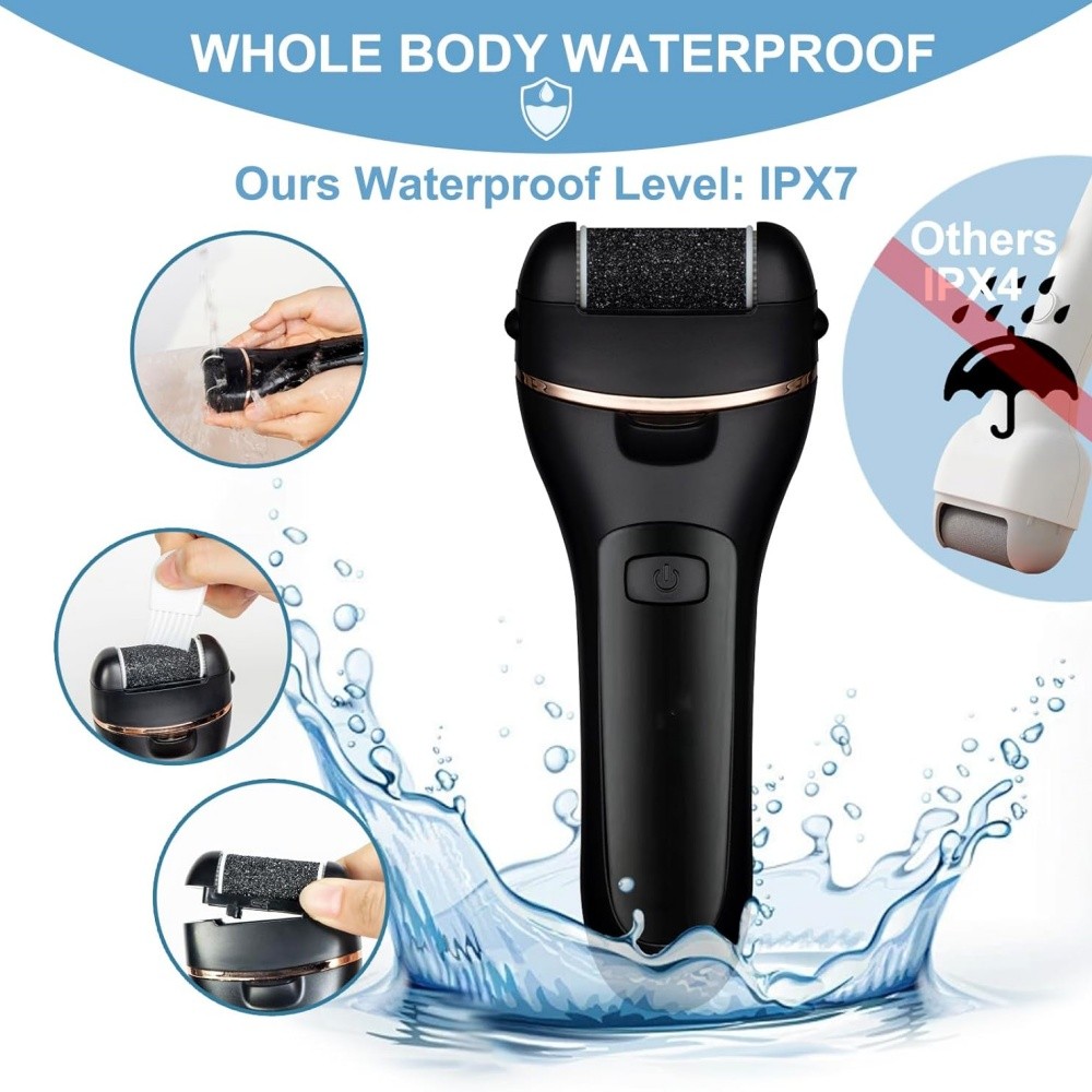 15PC Electric Foot File Grinder Pedicure Kit with 3 Roller Heads Waterproof Tool