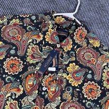 Cremieux Shirt Mens XLT Extra Large Black Tall Paisley Short Sleeve Button New