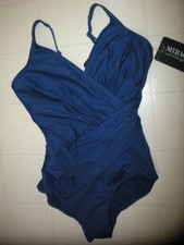 MIRACLESUIT Azul Blue Oceanus 1 PC Surplice Underwire Swimsuit Sz 16 DD Cups NWT