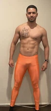 Men's Jock Skinfit Neon Orange Shiny Spandex Tights Compression Pants Small