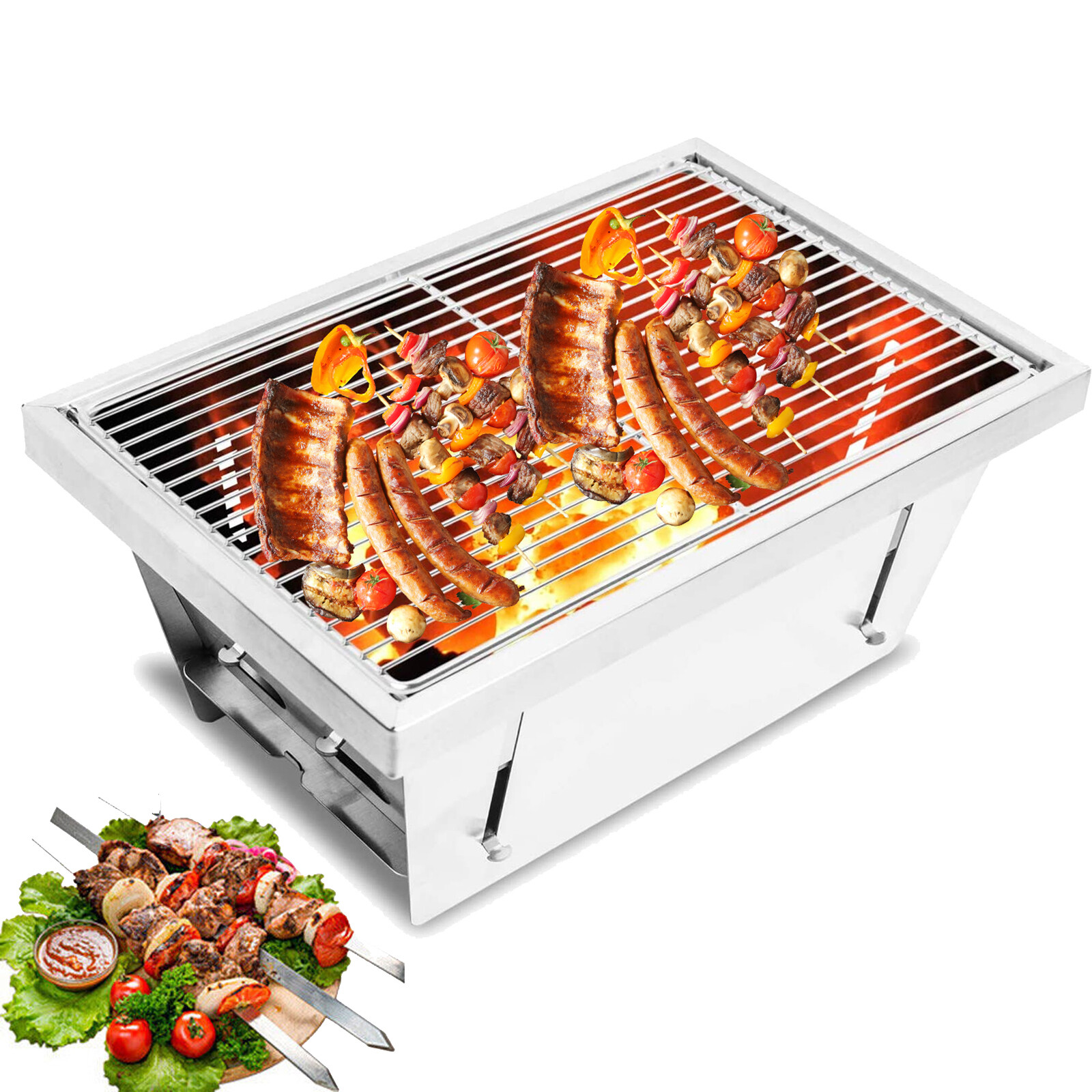 Foldable Compact Barbecue BBQ Grill Charcoal Stove Kabob Camping Picnic