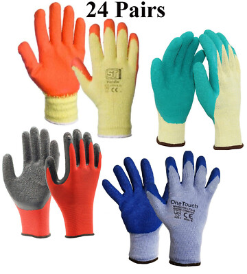 PREMIUM 24 PAAR LATEXBESCHICHTETE GUMMI SICHERHEITSARBEITSHANDSCHUHE HERREN BAUMEISTER GARTENARBEIT