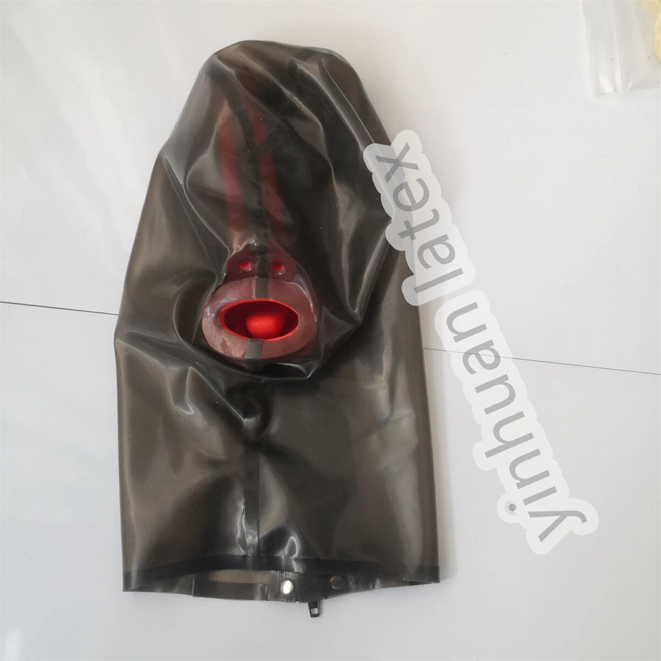 Transparent Black Latex Hood Rubber Mask with Dental braces & nasal tubes Fetish - Image 2 of 4