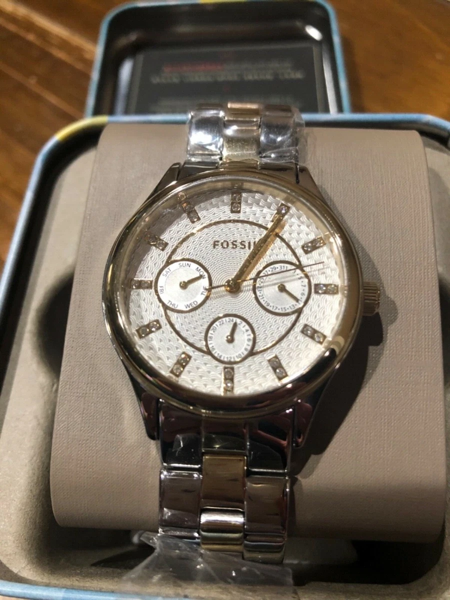 New Fossil silver gold stainless steel women