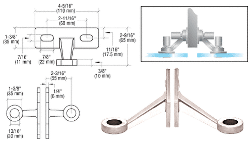 CRL GRF2PS Polished Stainless Double Arm Wall/Fin Mounted Fitting - Picture 3 of 6