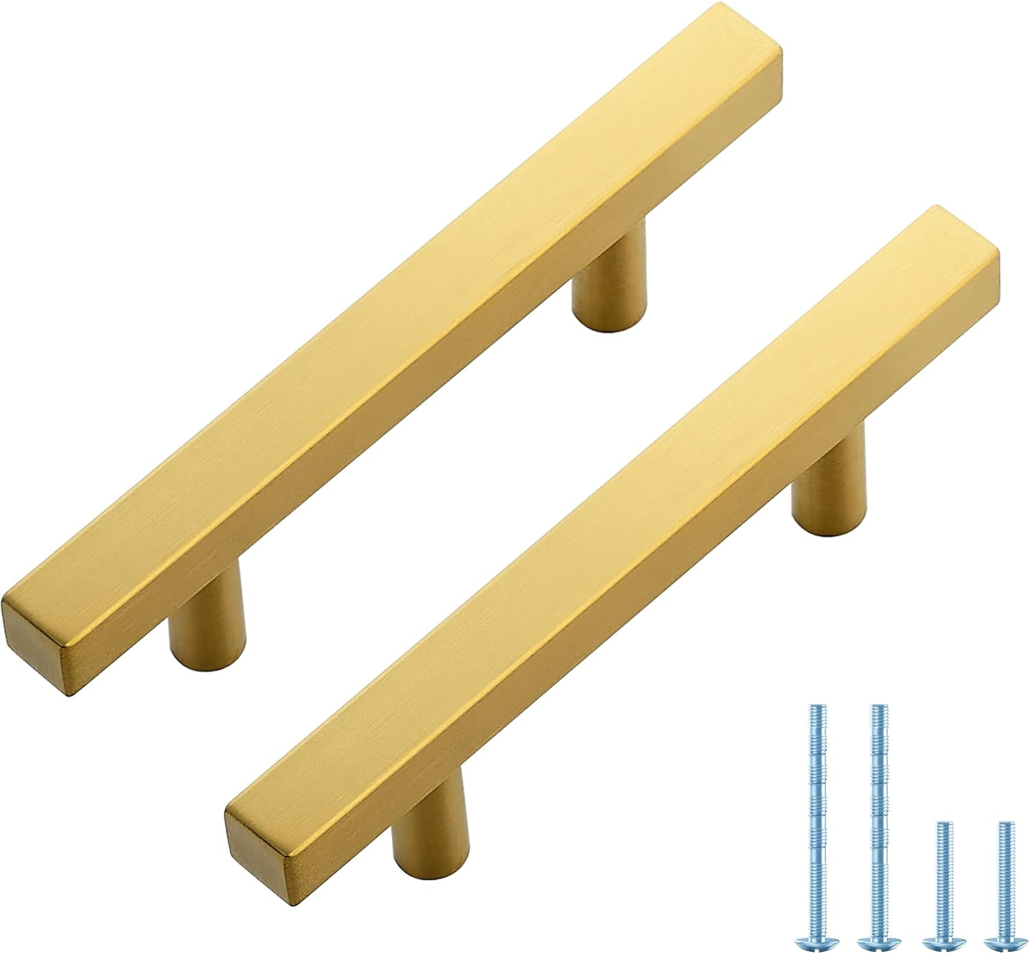 5 Pack 5 Inch Brushed Brass Cabinet Handles for Cabinets and Drawers Square Cabi