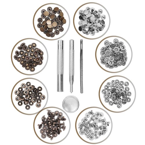 Kit Bottoni Automatici Argento 15mm WedDecor Con Attrezzi Di Fissaggio – 3 Parti Per Punteruolo E Installazione, Per Cucito, Pelletteria E Riparazioni Fai Da Te