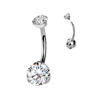 TITAN WEISSGOLD gefasste Kristalle 5+8mm Bauchnabel Piercing Schmuck Belly glitz