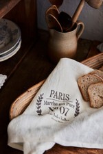 Romantisches Geschirrtuch Leinen 50x70cm Landhausstil Weiß mit Vintage Druck