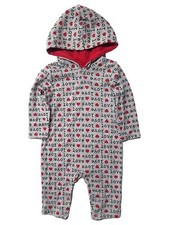 Infant Boy Valentine Baby Gray and Red with Hearts Love Hooded Outfit 3-6 Months
