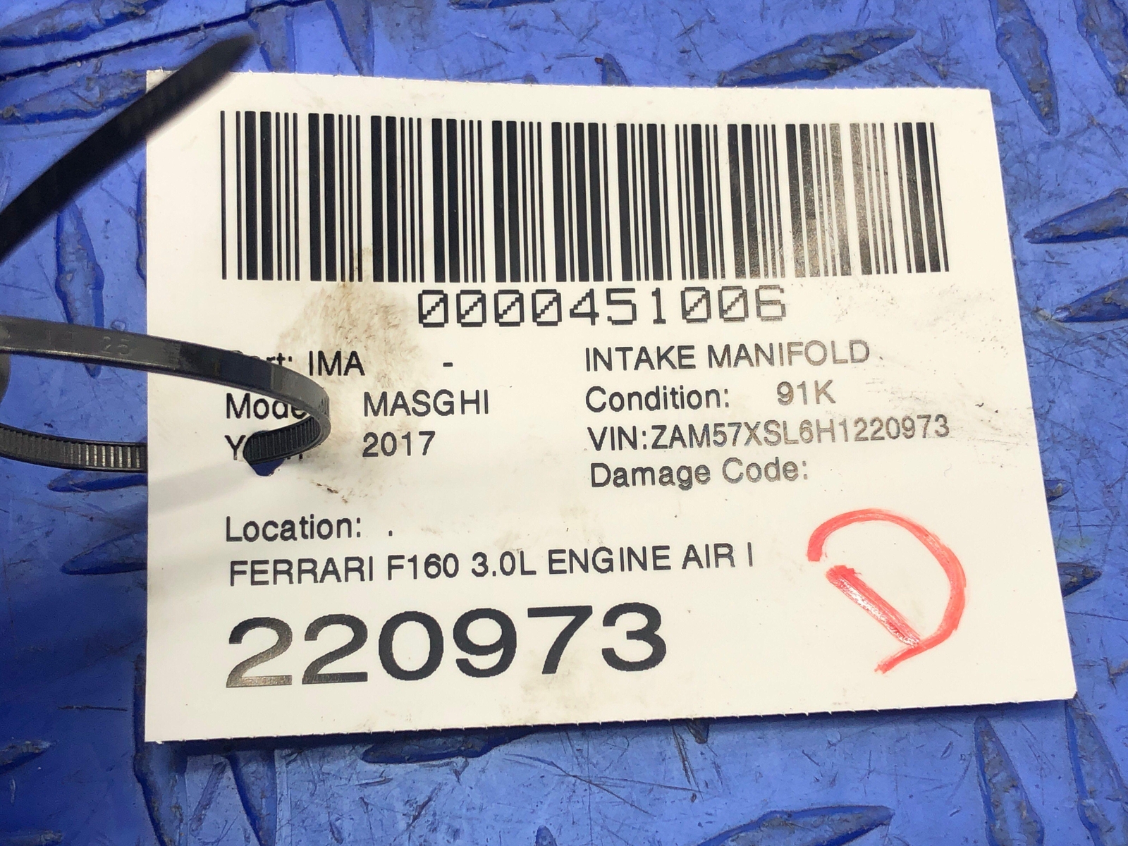 2017-2021 MASERATI GHIBLI FERRARI F160 3.0L ENGINE AIR INTAKE MANIFOLD 670038854