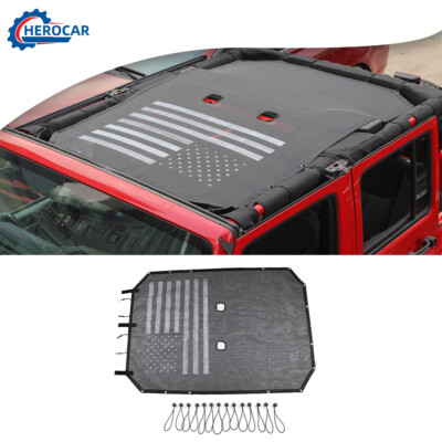 CheroCar American Flag Mesh Sunshade Top Cover For Jeep Wrangler JK 2-Door (2007-2017) Black