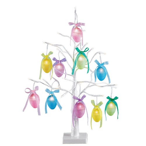 Easter Egg Tree Lighted Tabletop Decoration 10 Ornaments Battery Operated 22"H - Picture 2 of 2
