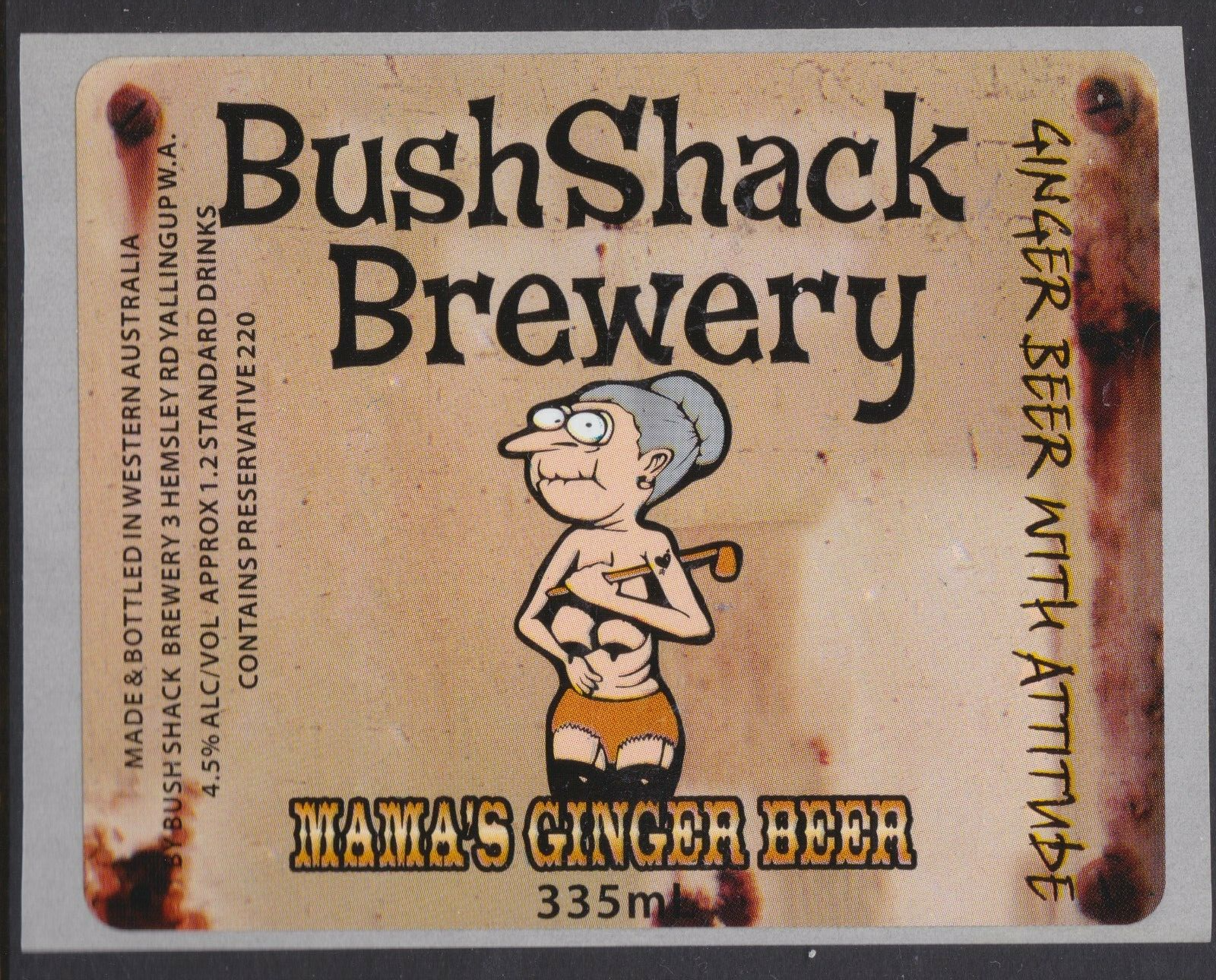 BushShack Brewery Mamas Ginger Beer 335ml Bottle WA Crafted