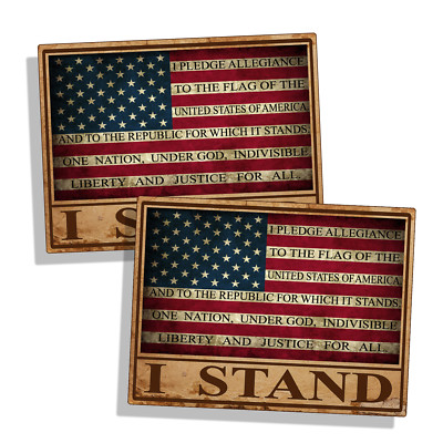 RUSTIC I Stand USA Flag Pledge Sticker Vinyl Decal Proud Car Truck Window Bumper