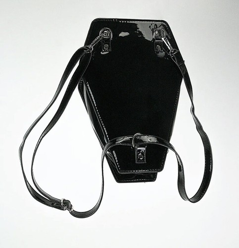 Sugar Skull Coffin Convertible Black Crossbody Bag Backpack NEW With Tags - Picture 4 of 5