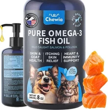 Fish Oil for Dogs and Cats - Skin and Coat Support Supplement for Pets. 8 Fl Oz.