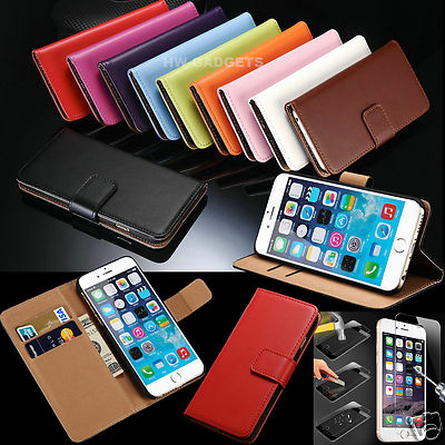 Genuine Real Leather Flip Wallet Case Cover For iPhone Plus
