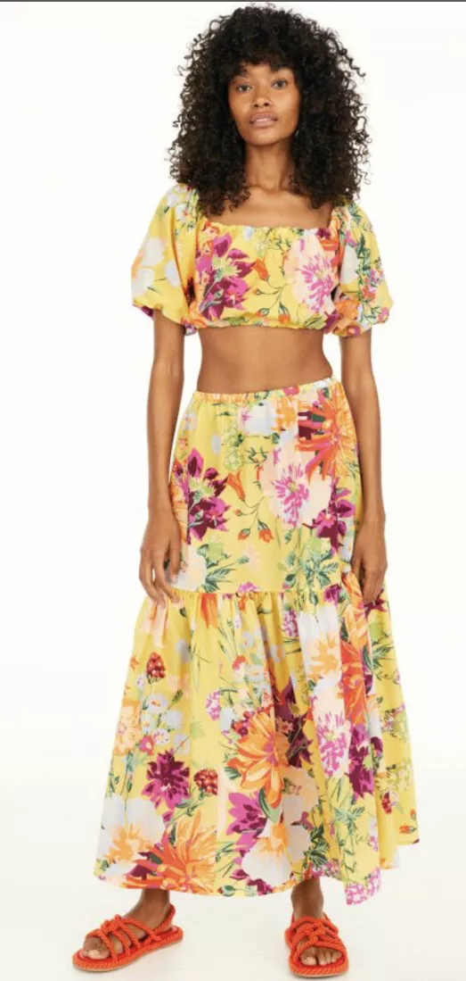 H&m yellow sales floral top