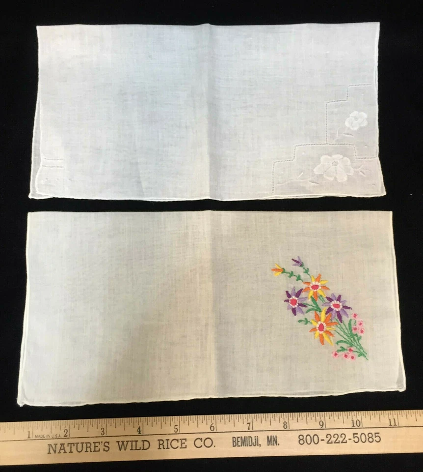 Pañuelo Pañuelo Blanco Bordado Flores Plata/Azul Blanco Vintage Lote 5 Foto 3 de 4