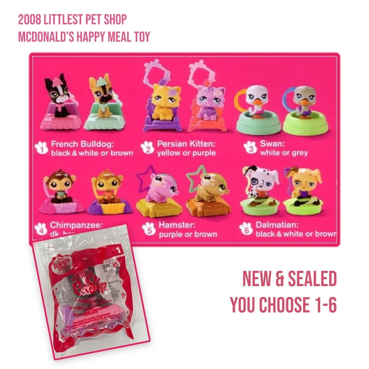 2008 McDonalds Littlest Pet Shop LPS Happy Meal Toy Hasbro YOU CHOOSE Vintage
