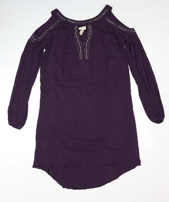 Knox Rose Damen lila Ramie Shift Größe S U-Boot Ausschnitt Cold Shoulder