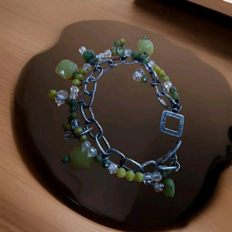 Браслет из чистого серебра с полудрагоценными камнями из зеленого нефрита Silpada  - Изображение 2 из 4