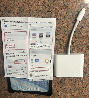SD Card Reader for iPhone, Memory Card Reader with USB, Camera adapter Plug  