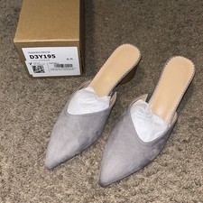 NEW Coutgo Womens Pointed Toe V Cut Mules Chunky Block Heel Slip On Clogs NIB