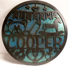 Personalized Welcome Baby name plaque wall hanging sign  two laser cut layers