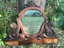 Victorian Wooden Antique Mirror Mythical Winged Griffins Architectural Salvage